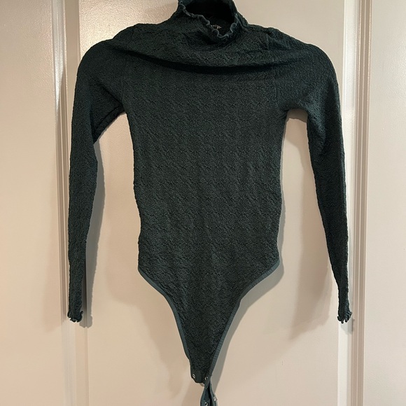 Free People Ruffled Mara Mock Neck Textured Top - Deep green - Picture 3 of 8